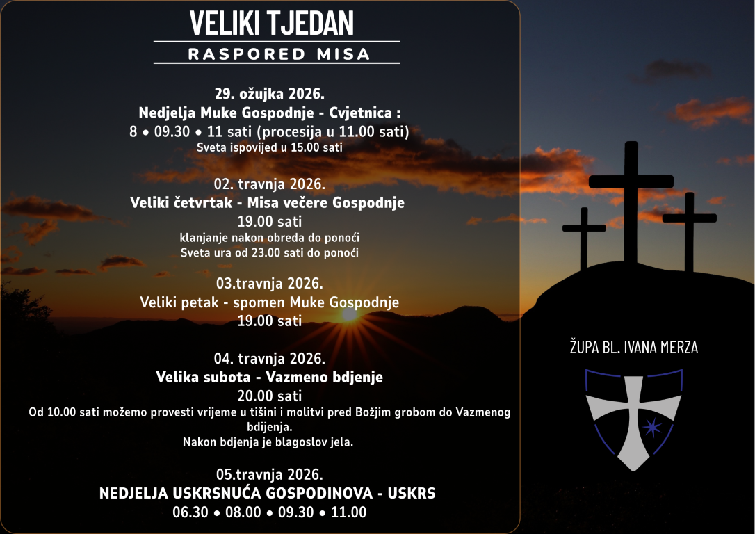 Raspored misa u Velikom tjednu i za Uskrs 2026